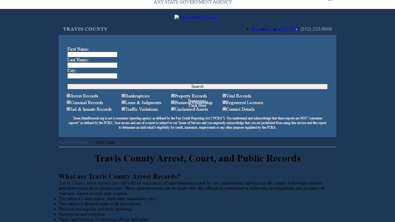 Travis County Arrest, Court, and Public Records